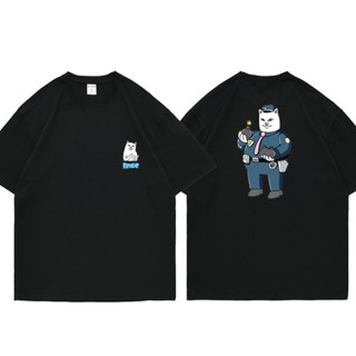 เสื้อยืดแขนสั้น ผ้าฝ้าย ทรงหลวม พิมพ์ลายการ์ตูนแมว Ripndip bomb mean สําหรับผู้ชาย และผู้หญิง