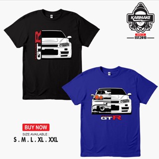 เสื้อยืด พิมพ์ลายรถยนต์ Karimake NISSAN R34 GODZILLA SKYLINE GTR FV สําหรับผู้ชาย