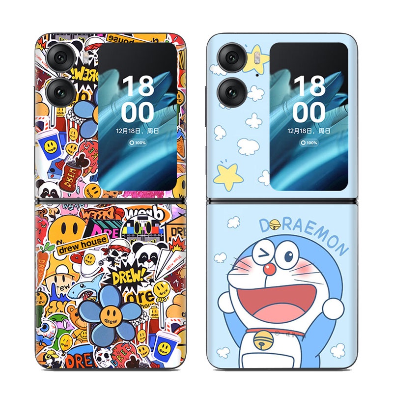 สติ๊กเกอร์การ์ตูนสำหรับ OPPO Find N2 N3 Flip แผ่นป้องกันหน้าจอหลัง มีระดับสีสดใส