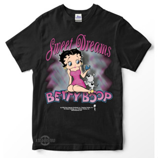 แฟชั่นคลาสสิกผ้าฝ้ายคอกลมเสื้อยืด พิมพ์ลาย BETTY BOOP SWEET DREAMS สไตล์วินเทจ พรีเมี่ยมfrom S-4XL