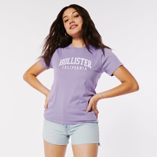 HOLLISTER เสื้อยืดแขนสั้น คอกลม ทรงหลวม พิมพ์ลายนกนางนวล สวมใส่สบาย แฟชั่นฤดูร้อน สําหรับผู้หญิง