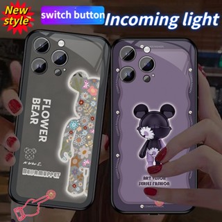 Mg เคสโทรศัพท์มือถือกระจก ลายดอกไม้ หมี มีไฟกระพริบ LED สําหรับ iPhone 14Promax 14Plus 13Promax 12ProMax 7plus 8plus XR XS X XSMAX 11ProMax 11pro