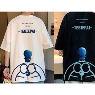  doraemon tshirt Ins Tide แบรนด์ฤดูร้อนชายแขนสั้นเสื้อยืดพิมพ์เสื้อผ้าหลวมขนาดใหญ่เกาหลีรุ่นคู่ครึ่งแขนเสื้อยืด 🔥