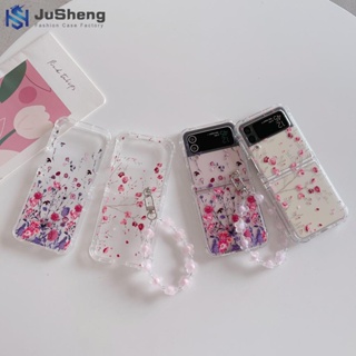 Jusheng เคสโทรศัพท์มือถือแฟชั่น ลายดอกไม้ สีม่วง ขนาดเล็ก สําหรับ Samsung Z Flip4 Z Flip3