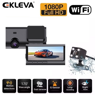 Ekleva กล้องบันทึกวิดีโอ 1080P หน้าจอ IPS 3.16 นิ้ว กล้องคู่ WIFI ด้านหน้า และด้านหลัง รองรับ APP สําหรับรถยนต์