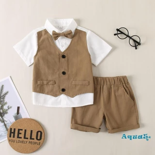 Aqq-เสื้อเบลเซอร์แขนสั้น กางเกงขาสั้น สีพื้น สําหรับเด็กผู้ชาย 2 ชิ้น