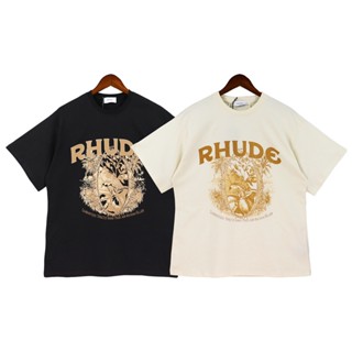 Rh5436ude เสื้อยืดแขนสั้น ผ้าฝ้าย ลายดอกไม้ พลัสไซซ์ สําหรับผู้ชาย และผู้หญิง