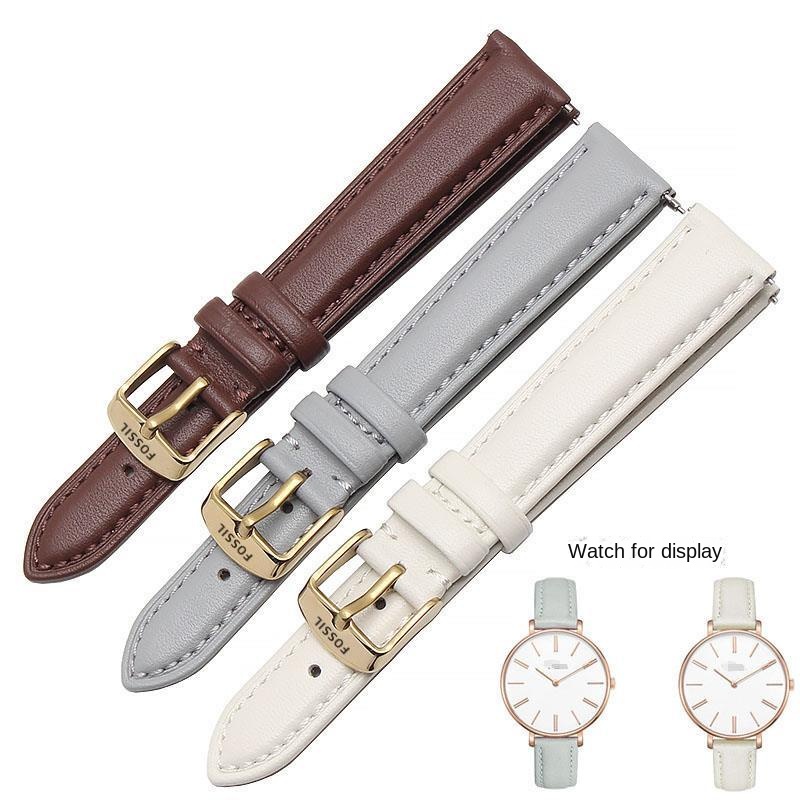 Fossil สายนาฬิกาหนังแท้ หัวเข็มขัดสีเงิน/โรสโกลด์ ขนาด 12/14/16/20/22 มม. รุ่น ES3793 ES4202 3894 ES3737 3795 3843 4385 4386 4338