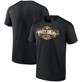 เสื้อยืด พิมพ์ลายโลโก้มวยปล้ําฮอลลีวูด WWE WrestleMania 39 Star สีดํา สําหรับผู้ชาย