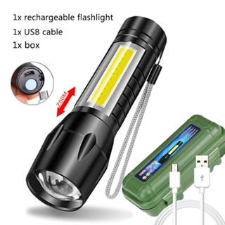 ไฟฉาย LED COB แบบพกพา ชาร์จ USB แบตเตอรี่ในตัว ไฟฉายยุทธวิธี ไฟฉาย 3 โหมด ไฟทํางาน ไฟฉายตกปลา