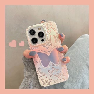 เคสป้องกันโทรศัพท์มือถือ ลายผีเสื้อ สีชมพู สําหรับ Apple Iphone 11promax 12pro 13pro xsmax 14promax 13 12 11xs xr 8plus