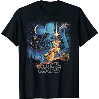 เสื้อยืดแขนสั้นเสื้อยืดเทรนด์ หญิง Star Wars A New Hope Faded Vintage Poster Graphic T-Shirt T-Shirt discount เสื้อยืดผ้