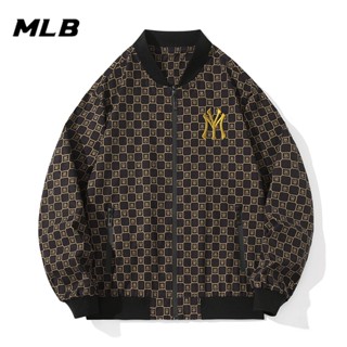 เสื้อแจ็กเก็ตเบสบอล คอปกตั้ง ปักลายโลโก้ MLB NY แบบดั้งเดิม สําหรับคู่รัก