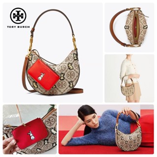 🐇 คอลเลคชั่นปีกระต่าย TORY BURCH Mini T Monogram embroidered Rabbit crescent Bag 005