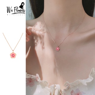 We Flower Romantic Pink Peach Blossom Pendant Necklace for Women Girls Delicated Peach Flower Necklace Summer Collarbone Chain Jewelry Accessories