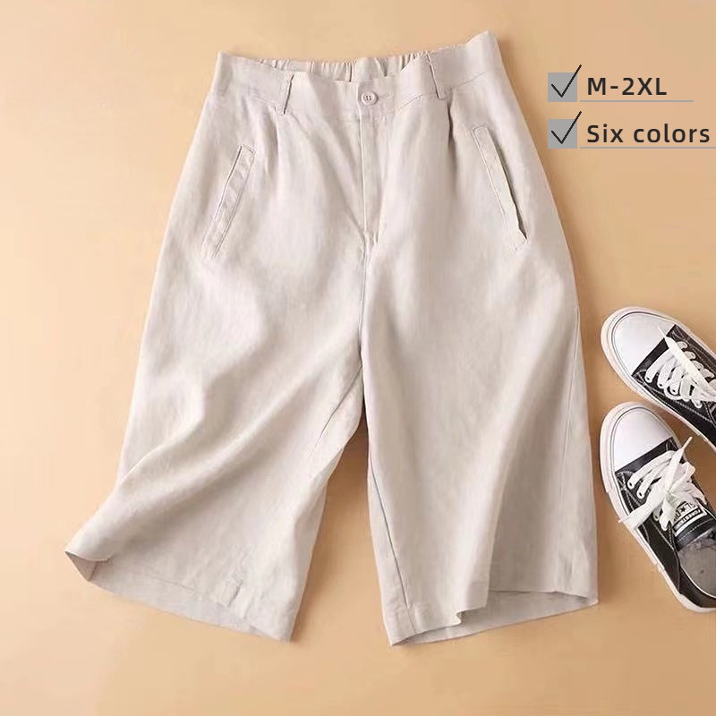M~2XL กางเกงขาสั้น ขาห้าส่วน ผ้าฝ้าย เอวยางยืด ทรงหลวม ลําลอง แบบบาง เหมาะกับฤดูร้อน สําหรับผู้หญิง ไซซ์