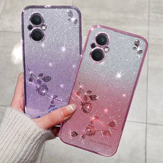 เคสโทรศัพท์ซิลิโคน TPU แบบนิ่ม ลายดอกกุหลาบ ประดับเพชรเทียม สําหรับ Oppo Reno 8Z 5G Reno8 Z 5G