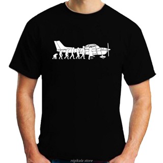 เสื้อยืด คอกลม พิมพ์ลายสัตว์วิวัฒนาการ Cessna Pilot Flugzeug แฟชั่นฤดูร้อน สําหรับผู้ชาย