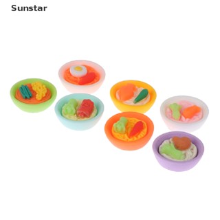 Sunstar 4Pcs 1:12 Dollhouse Miniature Noodle Bowl Simulation Vegetable Egg Noodles Kitchen Food Model Decor Toy Doll House Accessories Nice