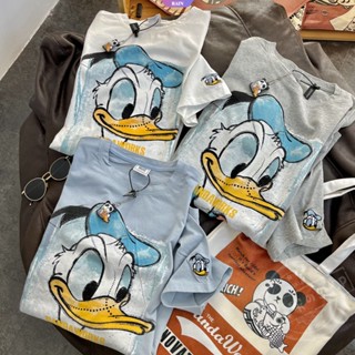 Kawaii เสื้อยืดแขนสั้นลําลอง ผ้าฝ้าย พิมพ์ลายกราฟฟิติ Donald Duck ทรงหลวม โอเวอร์ไซซ์ สไตล์ญี่ปุ่น แฟชั่นฤดูร้อน สําหรับผู้หญิง [RAIN]