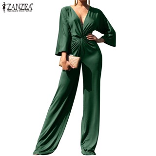 CELMIA ZANZEA Women Street V-Neck 3/4 Sleeve Twist Loose Long Jumpsuits