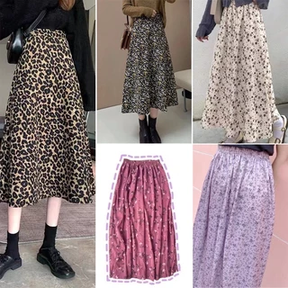 กระโปรงเอวสูงลายดอกไม้ผ้าชีฟอง กระโปรงใส่ทำงาน