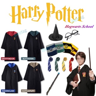 harry potterเสื้อคลุม คอสเพลย์ แฮร์รี่พอตเตอร์ พร้อมเนคไทน์ ผ้าพันคอ และแว่นตา สําหรับเด็ก ปาร์ตี้ฮาโลวีน