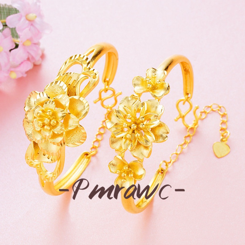Pmrwc | สร้อยข้อมือฝ้าดอกไม้หลายชั้นสีทอง 24K สําหรับผู้หญิง FS689