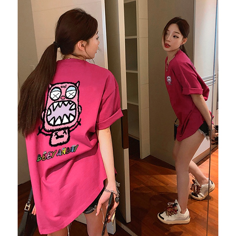 เสื้อยืดแขนสั้น พิมพ์ลาย สไตล์เกาหลี โอเวอร์ไซซ์ สําหรับผู้หญิง