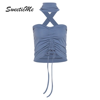 Sweeticme ใหม่ เสื้อกั๊กลําลอง แขนกุด เข้ารูป สีพื้น แฟชั่นสําหรับสตรี 2023