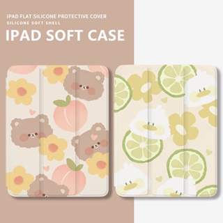 เคสนิ่ม ลายหมีและกระต่ายน่ารัก พร้อมช่องใส่ดินสอ สําหรับ iPad Gen10 Air4 Air5 Gen7 8 9 Pro11 นิ้ว Pro12.9 นิ้ว 2022 mini6