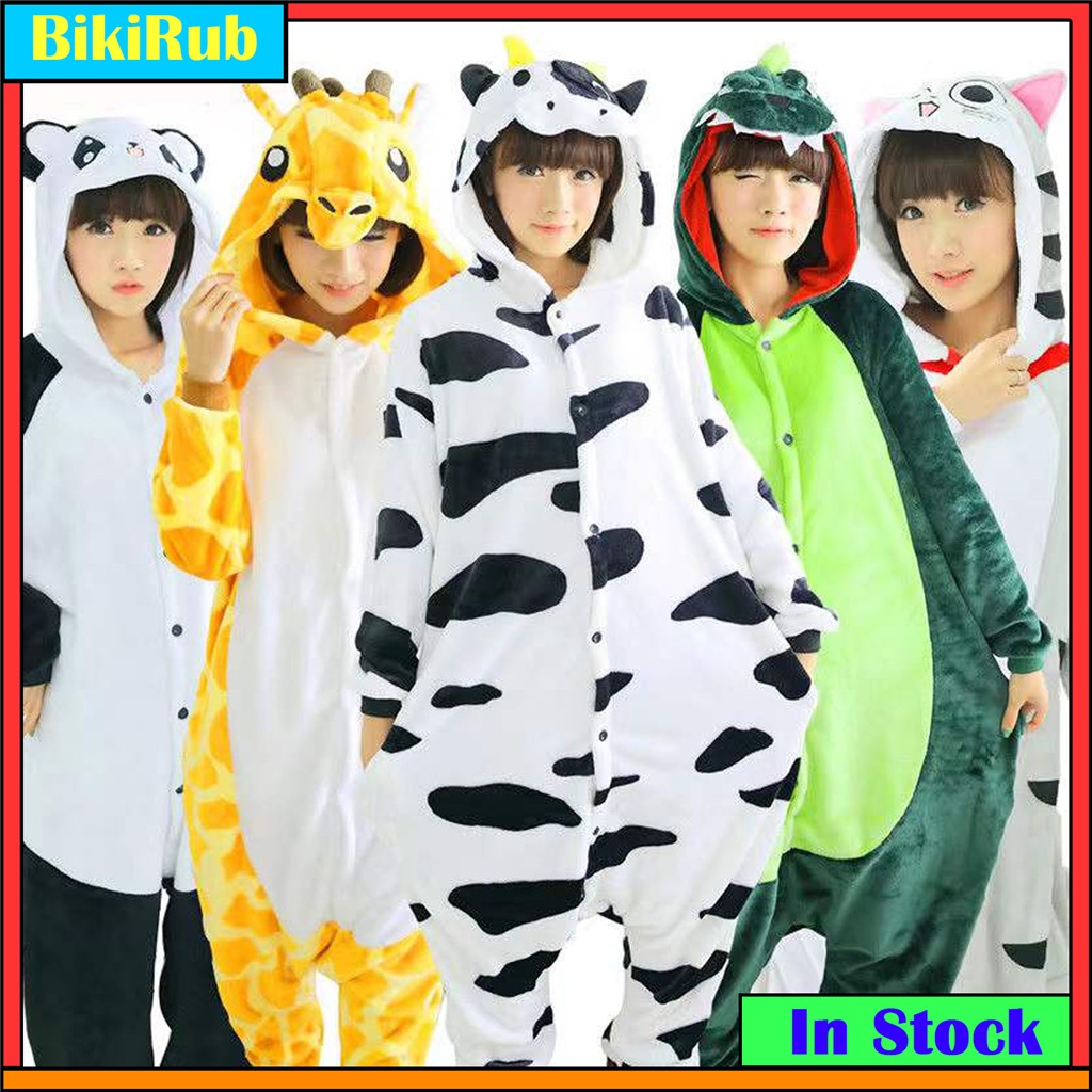 สัตว์ Kigurumi อะนิเมะ คอสเพลย์ เครื่องแต่งกาย วัว ยีราฟ ไดโนเสาร์ แพนด้า ปิกาจู กบ การ์ตูน Onesies ผู้หญิง ผู้ชาย ชุดนอน สําหรับผู้ใหญ่