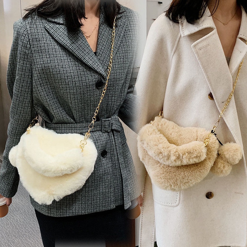 กระเป๋าหัวใจขนนิ่ม สำหรับผู้หญิง สายโซ่สะพายข้าง #BAG04