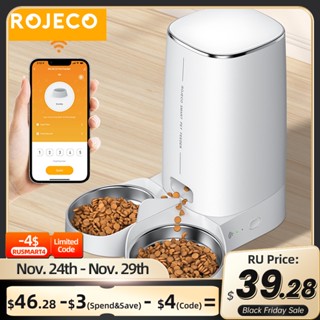 Rojeco เครื่องให้อาหารสัตว์เลี้ยงอัตโนมัติ 4 ลิตร พร้อมรีโมตคอนโทรล สําหรับสัตว์เลี้ยง สุนัข แมว