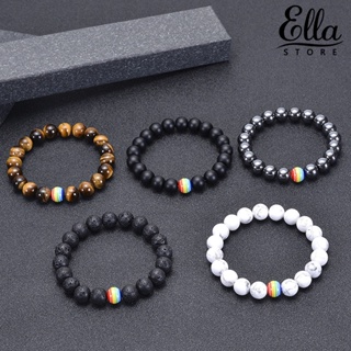 Ellastore123 สร้อยข้อมือ เชือกยางยืด ลูกปัดหินธรรมชาติ แฮนด์เมด น้ําหนักเบา สําหรับผู้ชาย และผู้หญิง