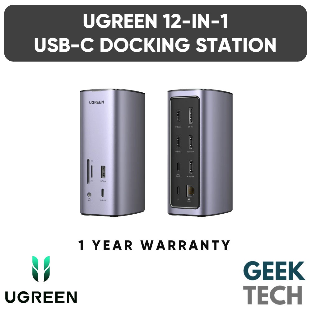UGreen 12-In-1 Docking Station USB-C Multiport Adapter 8K HDMI Gigabit Ethernet USB 3.1 Hub SD TF Ca