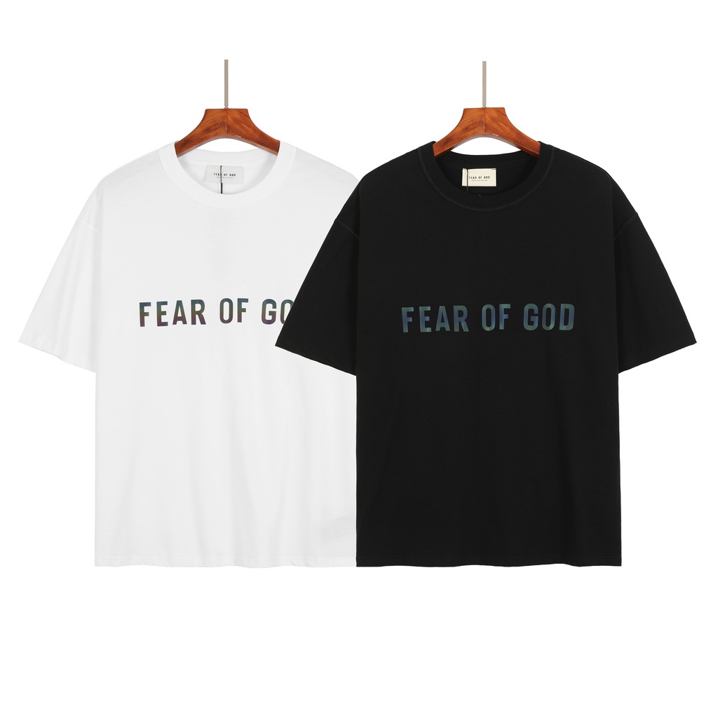 Fear OF GOD FOG Line เสื้อยืดลําลองสําหรับผู้ชายแขนสั้นคอกลมพิมพ์ลายมีสีสันทรงหลวม