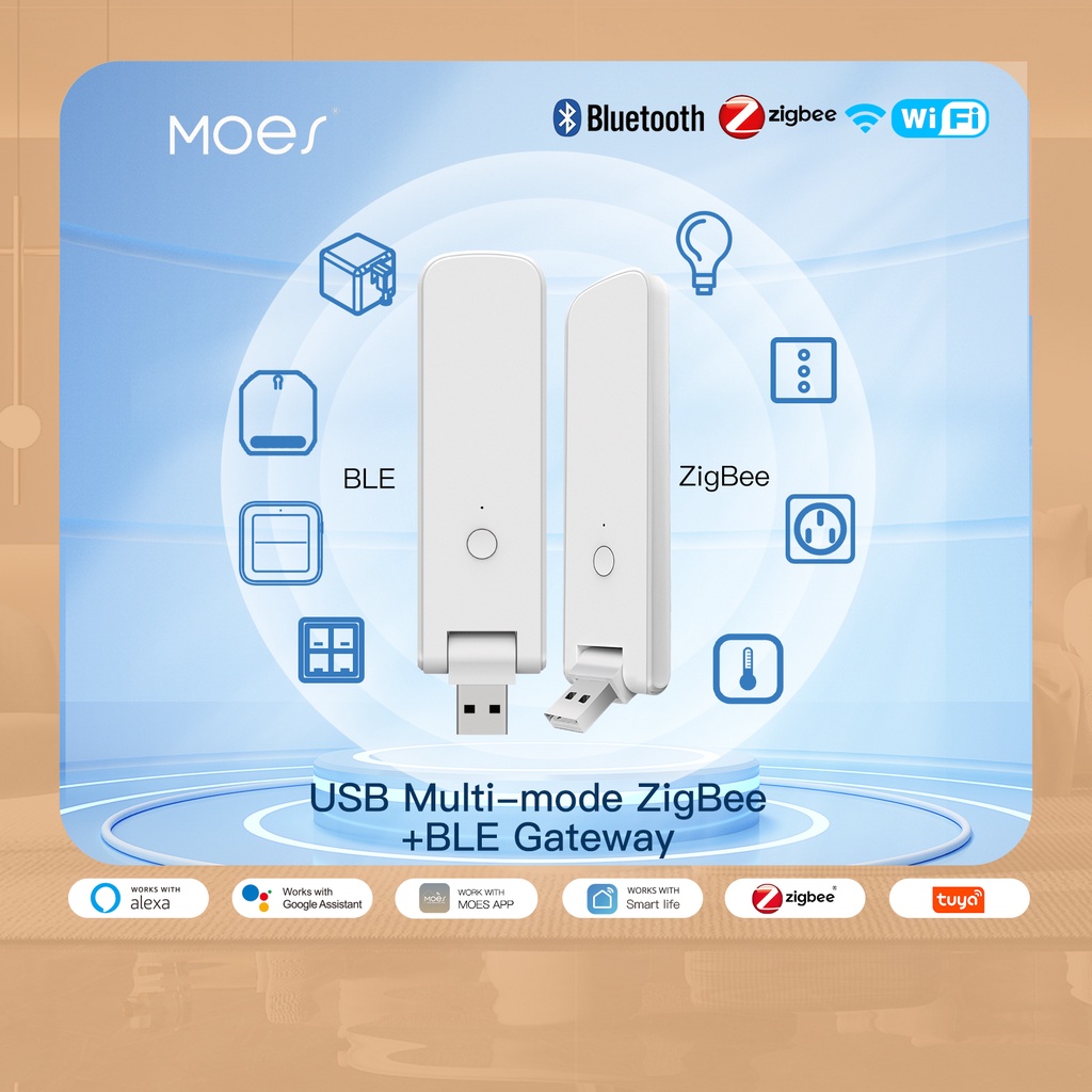 Moes Tuya สมาร์ท USB มัลติโหมด เกตเวย์ บลูทูธ + ZigBee ไร้สาย ฮับควบคุมสมาร์ทโฮม เข้ากันได้กับ Alexa GoogleHome