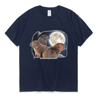 ขายเสื้อวินเทจผญ สาม Capybaras และดวงจันทร์ตลก Capybara อารมณ์ขันเสื้อยืด  ตลกเสื้อยืดแขนสั้นแฟชั่นคาวาอี้ T-sh ส สหศึกษ