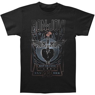 เสื้อยืดคอกลม แขนสั้น ผ้าฝ้าย 100% พิมพ์ลายวงร็อค Bon Jovi Bon Jovi สไตล์อเมริกัน สําหรับผู้ชาย