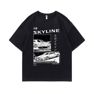 เสื้อยืดแขนสั้นใหม่ เสื้อยืดผ้าฝ้าย 100% พิมพ์ลายการ์ตูนอนิเมะ Initial D Streetwear R34 Skyline GTR JDM 90s คุณภาพสูง สํ