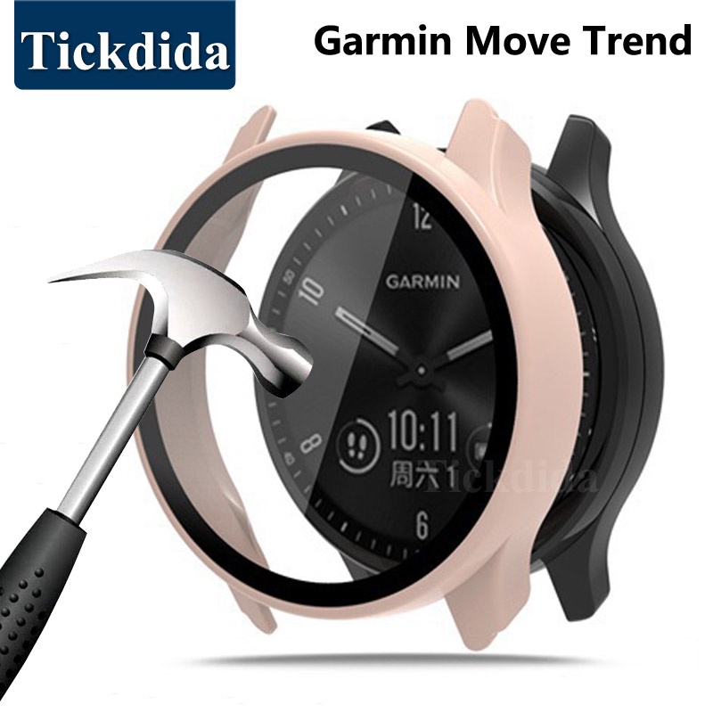 กระจกนิรภัย + เคส สําหรับ Garmin Move Trend Screen Protector Frame Bumper Cover สําหรับ Garmin VivoM