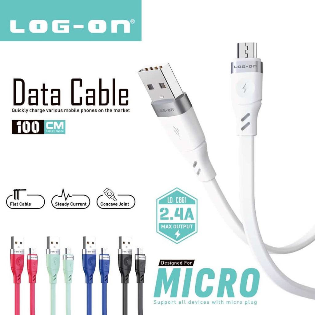 LOG ON MICRO USB DATA CABLE 2.4A 1M LO-CB61 QUICKLY CHARGE