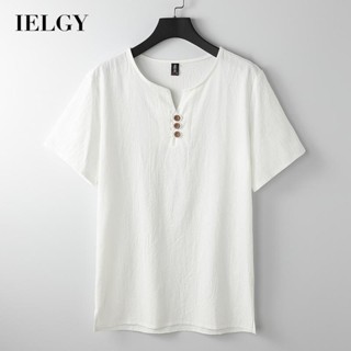 IELGY เสื้อแขนสั้น แขนห้าส่วน ทรงหลวม แต่งกระดุม แฟชั่นฤดูร้อน สําหรับผู้ชาย