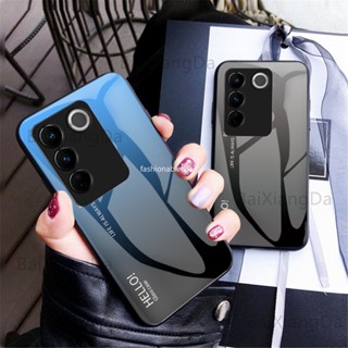 เคสโทรศัพท์มือถือกระจกนิรภัย TPU นิ่ม ไล่โทนสี ขอบกันกระแทก สําหรับ Vivo V27 E V27e V27 pro V27pro V 27e