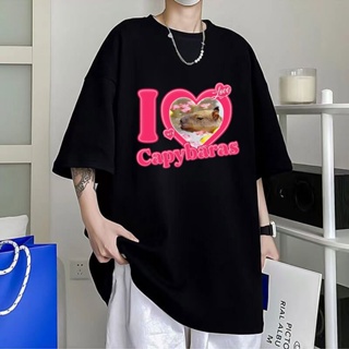 เสื้อยืดลําลอง ผ้าฝ้าย แขนสั้น พิมพ์ลาย I Love Capybaras โอเวอร์ไซซ์ สไตล์โกธิค สตรีท แฟชั่นฤดูร้อน สําหรับผู้ชาย และผู้