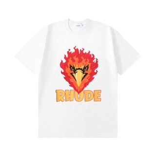 [S-5XL] เสื้อยืด ผ้าฝ้าย พิมพ์ลาย Rhude Flame Eagle Head สําหรับผู้ชาย 2023