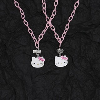 Cartoon Y2K Round Beads Cute Girls New Pink Kitten Love Lock Niche New Hip Hop Sweet Cool Hot Girl Necklace Girlfriends Gift