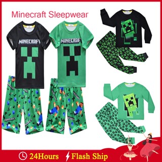 ชุดคอสเพลย์ Minecraft เสื้อยืด + กางเกงขาสั้น พร้อมแว่นตา สําหรับเด็กผู้ชาย