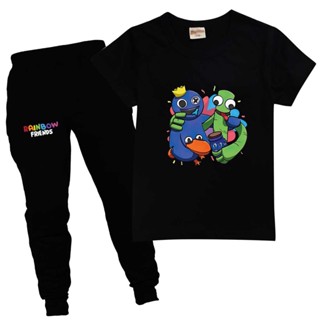 Roblox ชุดเสื้อแขนสั้น ผ้าฝ้าย ลายการ์ตูนเกม Rainbow Friends พร้อมกางเกงลําลอง สําหรับเด็กผู้ชาย และเด็กผู้หญิง 2 ชิ้น